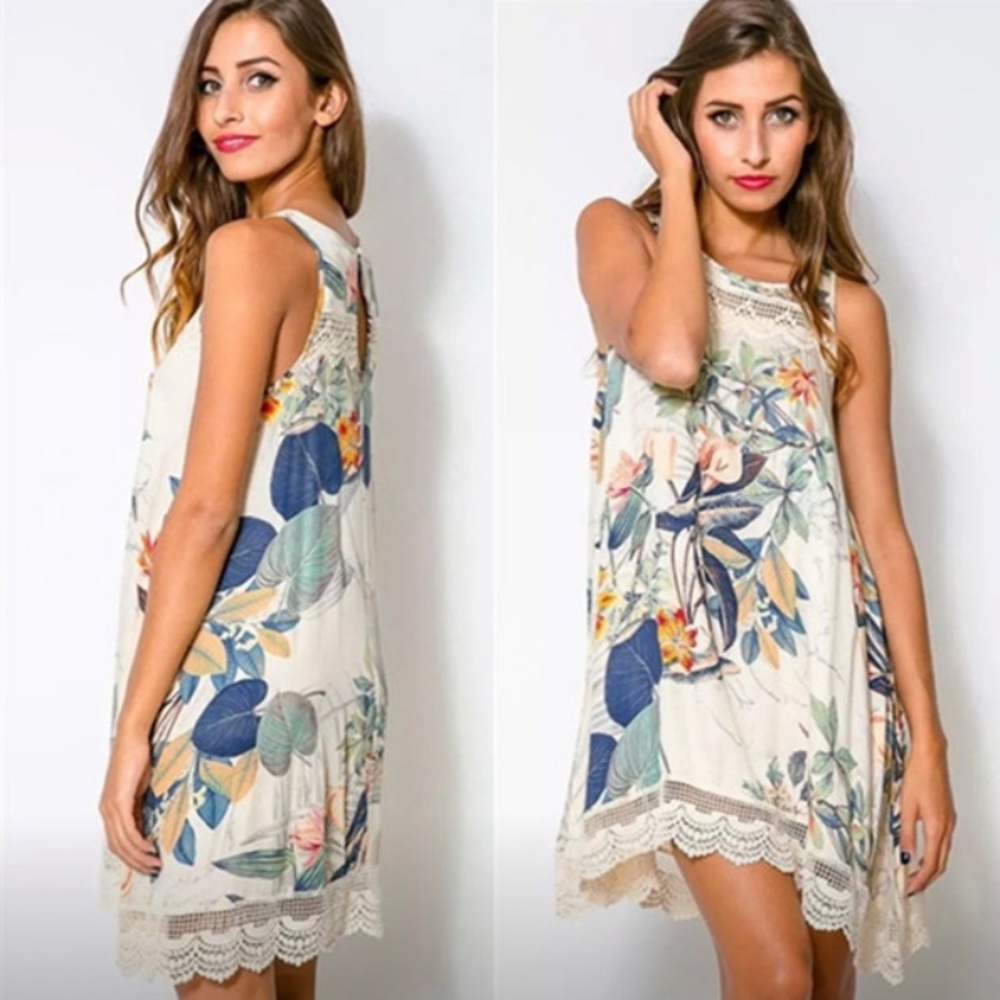 Tropical Leaf Print Shift Dress